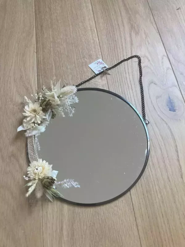 Miroir rond avec fleurs séchées et stabilisées pour la décoration de votre maison